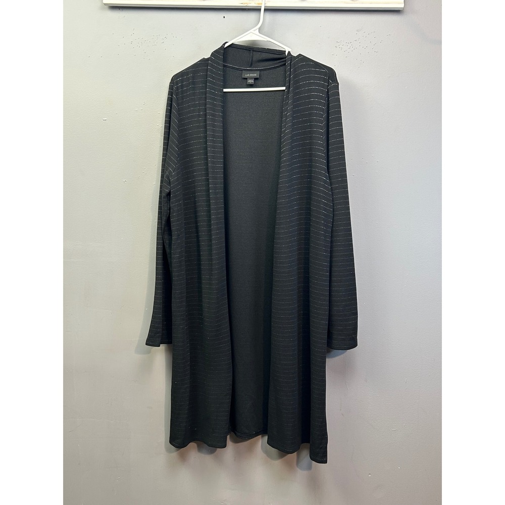 J.Jill Cardigan Womens Large Black Wearever Metallic Stripe Longline Open Duster
